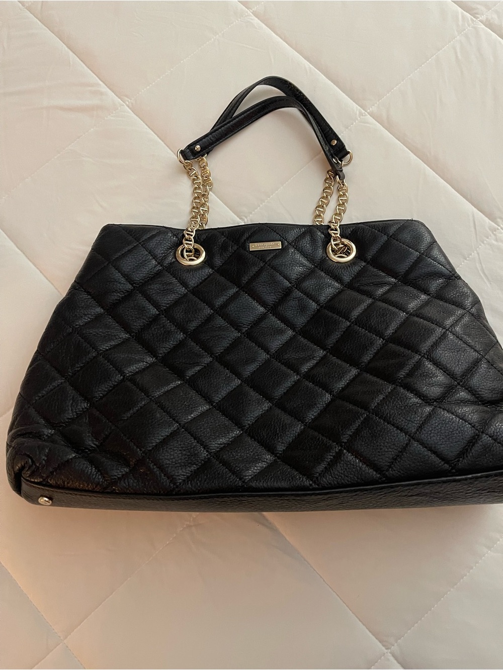 Kate Spade New York Black Quilted Women’s Tote Bag with Gold Chain Handles